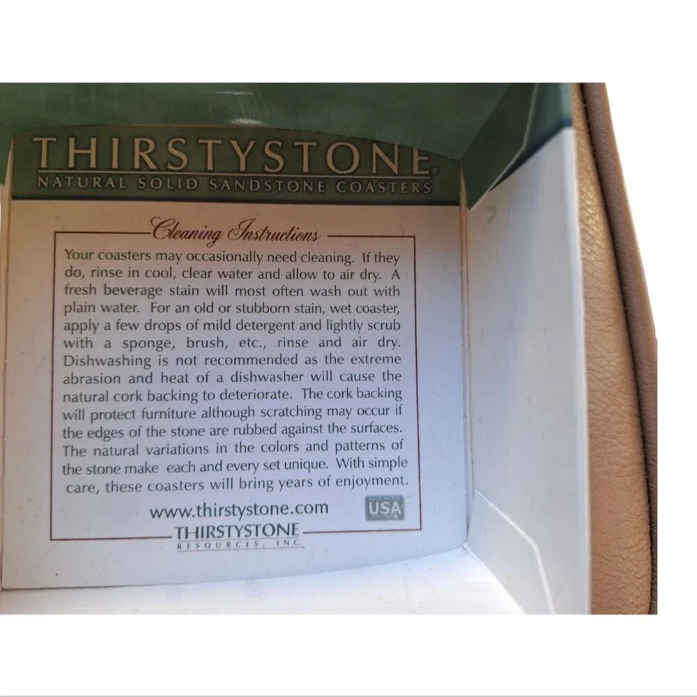 NIB Thirstystone Natural Sandstone Coasters 4 Piece Set Cork Circle Neutral USA